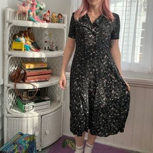 Vintage black floral 90s midi dress size 6 petite